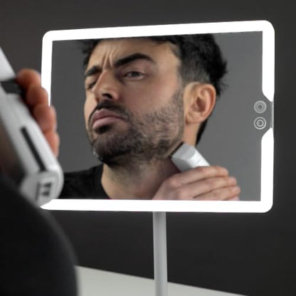 Orbit LED Vanity Mirror with Lights, 7X/1X Magnification, Dimmable & USB-C Rechargeable Tabletop Mirror - Chalk Grey - color: Chalk Grey