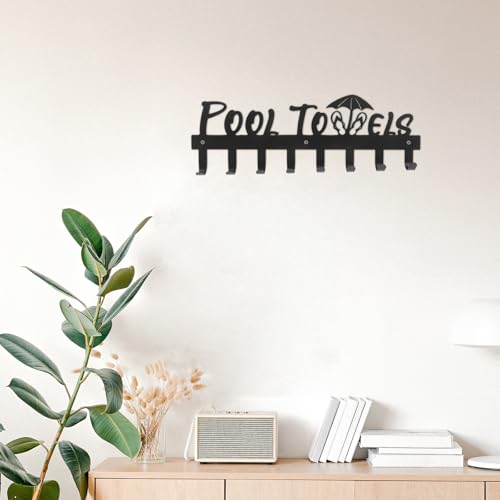 ABOOFAN Wall-Mounted Iron Towel Rack with Multiple Clothes Hooks, Black Metal Coat Rack for Bathroom and Entryway, Modern Wall Row Hook Rail for Towels, Hats, Robes, and Keys