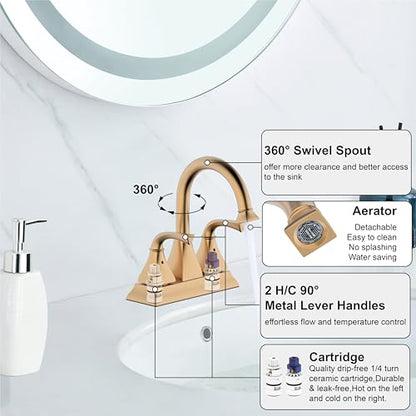 Centerset Bathroom Faucet, Brushed Gold Lavatory Bathroom Sink Faucet, 4 Inch Two Handle with Push up Pop-up Drain,F-4015-BG - color: Brushed Gold, size: Standard