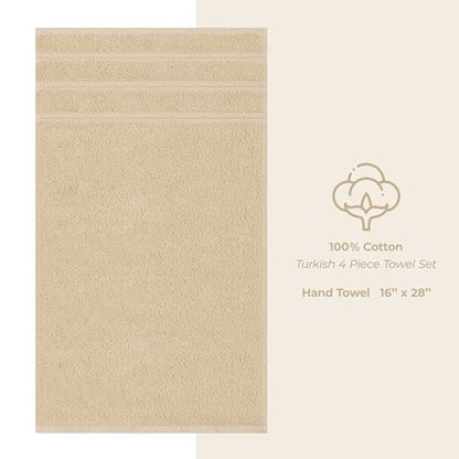 American Soft Linen 100% Cotton Luxury Turkish Towels, 4 PC Hand Towel Set | Soft Absorbent Quick Dry OEKO Tex Standard 100 Certificated Durable Machine Washable Premium Hotel Quality - color: Beige, size: 16"x28"