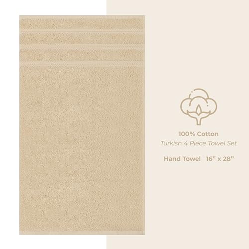 American Soft Linen 100% Cotton Luxury Turkish Towels, 4 PC Hand Towel Set | Soft Absorbent Quick Dry OEKO Tex Standard 100 Certificated Durable Machine Washable Premium Hotel Quality - color: Beige, size: 16"x28"