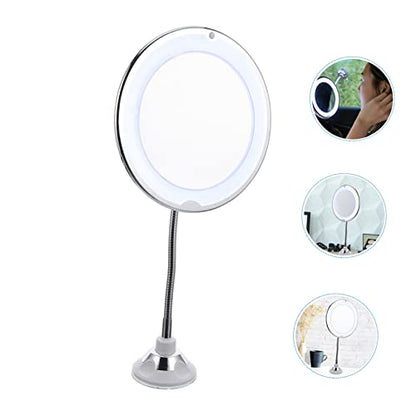 Rotating Makeup Mirror with Magnification LED Light Powerful Suction Cup Vanity Mirror for Bathroom Bedroom Travel Viewing Angle