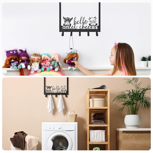 Kathfly Cute Highland Cow Over the Door Hooks Towel Hooks Heavy Duty Hanging Towel Rack Over Door Hanger, 5 Coat Hanger for Bedroom Bathroom Kitchen - color: Black, style: Cute Highland Cow