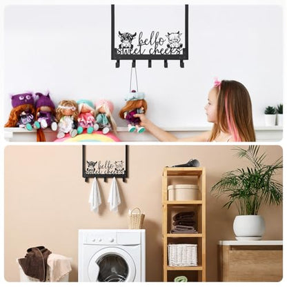 Kathfly Cute Highland Cow Over the Door Hooks Towel Hooks Heavy Duty Hanging Towel Rack Over Door Hanger, 5 Coat Hanger for Bedroom Bathroom Kitchen - color: Black, style: Cute Highland Cow