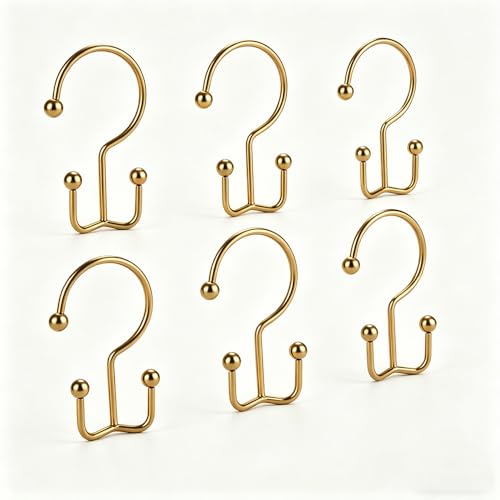 6 Pieces Shower Curtain Hooks, Double Glide Shower Rings, Gold | Double Glide Shower Rings for Bathroom Curtain Rods. Use in bathrooms. For everyday styling, parties, celebrations, weddings. - color: Gold