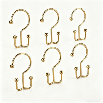 6 Pieces Shower Curtain Hooks, Double Glide Shower Rings, Gold | Double Glide Shower Rings for Bathroom Curtain Rods. Use in bathrooms. For everyday styling, parties, celebrations, weddings. - color: Gold
