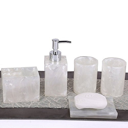 Resin Soap Dish, Soap Dispenser, Toothbrush Holder & Tumbler Bathroom Accessory 5 Piece Set (White) - color: White