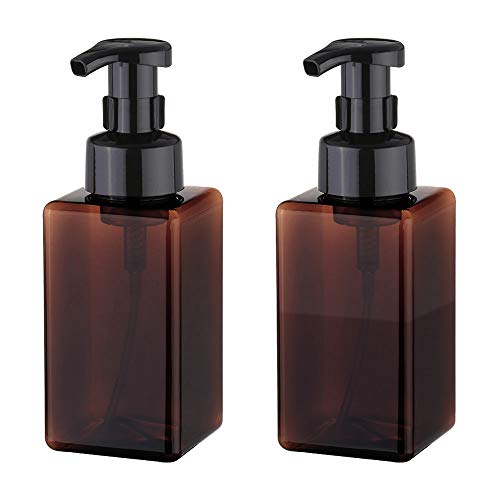 UUJOLY Foaming Soap Dispenser, 450ml (15oz) Refillable Pump Bottle Plastic for Liquid Soap, Shampoo, Body Wash (2 Pcs) (Amber) | Hand Dispenser for Liquid Soap, Shampoo & Body Wash – Saves Soap with Rich Foam, Reusable, Easy to Refill, BPA-Free - color: A
