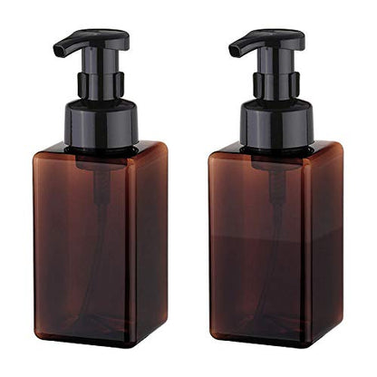 UUJOLY Foaming Soap Dispenser, 450ml (15oz) Refillable Pump Bottle Plastic for Liquid Soap, Shampoo, Body Wash (2 Pcs) (Amber) | Hand Dispenser for Liquid Soap, Shampoo & Body Wash – Saves Soap with Rich Foam, Reusable, Easy to Refill, BPA-Free - color: A