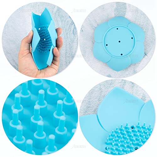 AUEAR, 4 Pack Lotus Flower Shape Silicone Soap Dish Holder Stand for Bar - color: Black & Blue & Purple & Light Green, size: 4 Pack