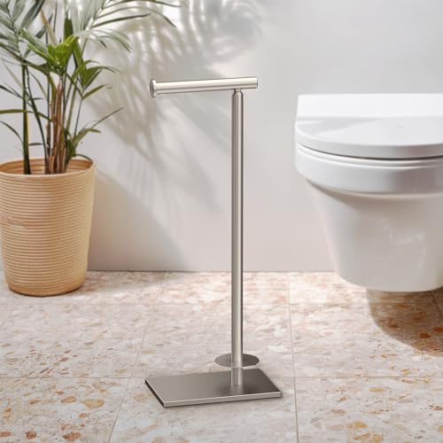 Gatco 1443SN Modern Square Base Toilet Paper Holder Stand with Storage, Satin Nickel, 21.13"H - color: Satin Nickel