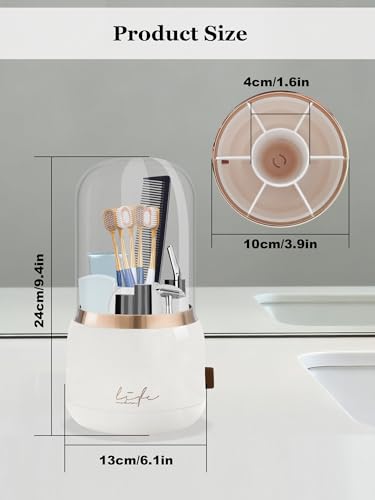 Rotating Toothbrush Holder Covered, Bathroom Counter Organizer, White | 360° 7-Slot Rotating Draining Water for Kids Electric Tooth Brush, Toothpaste, Razors, Cosmetic Brushes - color: White