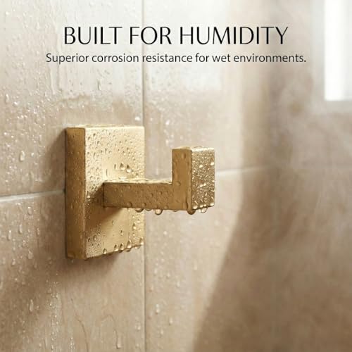5-Piece Bathroom Hardware Set, 23.6 in Towel Bar, Brushed Gold | 304 stainless steel, towel ring, toilet paper holder, 2 robe hooks, wall-mounted, installation hardware included - color: Brushed Gold