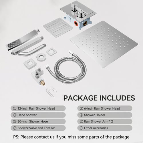 STARBATH Shower Faucet Set Shower System with Diverter Valve, Chrome | 12 Inch Ceiling Mount Rain Shower Head, 6 Inch Wall Mount Rainfall Shower Head and Handheld Spray for Two Person - color: Chrome, size: 12"+6"-02