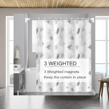 TIKABC Shower Curtain Liner, 4G PEVA Shower Liner, Plastic Waterproof Shower Curtains, with Grommet Holes and 3 Magnetic Weights(Black White Leaves) - color: Black White Leaves