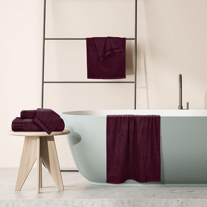 Ultra Soft 6 Pack Cotton Towel Set, Contains 2 Bath Towels 28x55 inch, 2 Hand Towels 16x24 inch & 2 Wash Coths 12x12 inch, Ideal Everyday use, Compact & Lightweight - Burgundy - color: Burgundy, size: 6 Pack Set