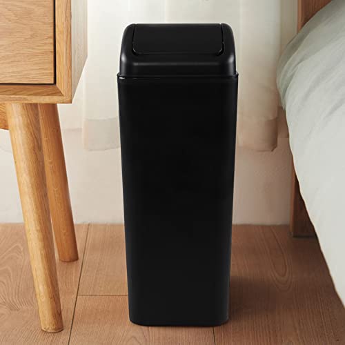 Cand 14 L/ 3.2 Gallon Small Plastic Trash Can, Slim Swing Lid Garbage Bins | Black - color: Black