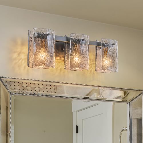 EDISLIVE Vintage Bathroom Vanity Light Black 3-Light Bath Wall Light Fixture with Ripple Block Shades Glass 23.6" E12 Antique Wall Sconce for Bedroom Hallway Living Room Vanity Mirror - color: Black, size: 3 Light