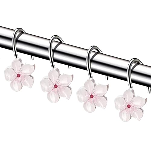 Creative Scents Vanda Shower Curtain Hooks Decorative | Set of 12 | White and Pink Shower Curtain Rings - style: Shower Curtain Hooks