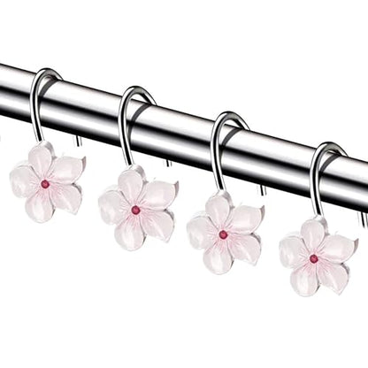 Creative Scents Vanda Shower Curtain Hooks Decorative | Set of 12 | White and Pink Shower Curtain Rings - style: Shower Curtain Hooks