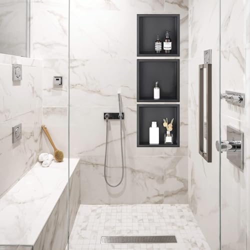 Shower Niche | 12.6" X 12.6" | 304 Stainless Steel | No Tile Needed | Recessed Single Shelf Organizer | Easy to Install Wall Niche Insert for Bathroom and Bedroom,Black - color: Black