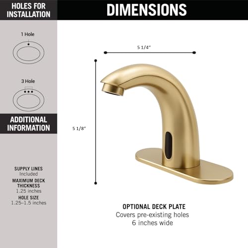 Brushed Gold Touchless Bathroom Sink Faucet - Battery Operated Automatic Motion Sensor Hands Free Faucet with Hot and Cold Mixing Valve - color: Brushed Gold
