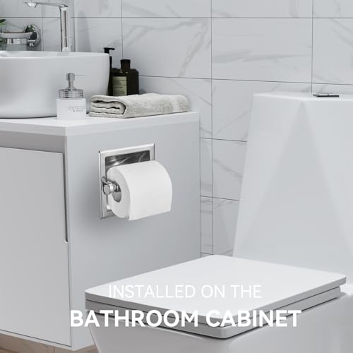 JunSun Polished Chrome Recessed Toilet Paper Holder Stainless Steel Toilet Paper Roll Holder Tissue Holder Modern Tissue Roll Dispenser Square Jumbo Mega Roll Holder - Rear Mounting Bracket Included - color: Polished Chrome