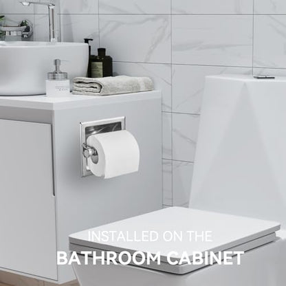 JunSun Polished Chrome Recessed Toilet Paper Holder Stainless Steel Toilet Paper Roll Holder Tissue Holder Modern Tissue Roll Dispenser Square Jumbo Mega Roll Holder - Rear Mounting Bracket Included - color: Polished Chrome