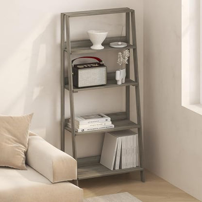 Narita Ladder Shelf, 5-Tier Bookshelf, Freestanding Bookcase Storage Rack Organizer, for Home Office, Living Room, Bathroom, Dark Limed Oak - color: Dark Limed Oak