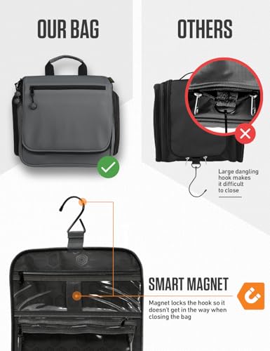 VENTURE 4TH Hanging Travel Toiletry Bag, 18 Compartments - Gray | Hangs on rails, hooks or doors; stands upright. Removable TSA pouch. Water-resistant Nylon 290D Twill, reinforced stitching. - color: Gray