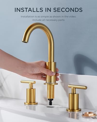 FORIOUS 8" LED Bathroom Faucet Gold, Vanity 3 Hole Bathroom Faucet Lights | 3 Hole Brushed Gold Bathroom Faucet Widespread with 3 Color Changing LED Light, Pop Up Drain, CUPC Supply lines, Light Faucet - color: Brushed Gold, style: Contemporary