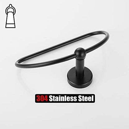 JQK Towel Ring Matte Black, Stainless Steel Half Ring Towel Holder for Bathroom, 7 Inch Brushed Finished Wall Mount, TR160-PB - color: Black