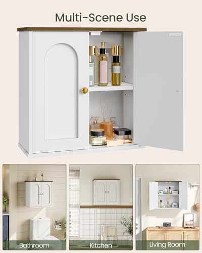 CHOEZON Bathroom Wall Cabinet, Medicine Cabinet with Adjustable Shelf | Modern Wall Cabinet with 2 Doors, Farmhouse Wall Mounted Storage Cabinet, for Bathroom, Living Room, White and Walnut