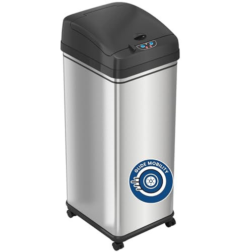 iTouchless Glide 13 Gallon Pet-Proof Sensor Trash Can with Wheels and Odor Control System, Stainless Steel - color: Black, Silver, 13 Gal with Wheels