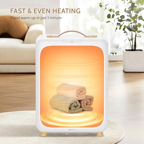 Keenray Towel Warmer Bucket, Luxury Rectangle Towel Warmer for Bathroom with Timer & Delay, Customized Fragrance, Child Lock, Fits 2 Large Towels, Blankets, Bathrobes, Ideal Gift for Him & Her(Wood) - color: White/Wood Color