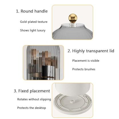 Concealed Toothbrush Holder, Toothbrush Organizer with Cover, Covered Makeup Brush Holder, Bathroom Counter Organizer, 360 Rotating Waterproof Dustproof Toothpaste Holder, for Vanity(Egg custard+trans - color: Egg Custard+transparent Black