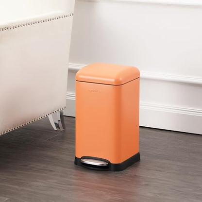 happimess Betty Retro Mini 3.2 Gal Step Trash Can, Carrot Cake | Soft-Close Lid, Removable Liner, Iron, Hands-Free Pedal, Satin Finish, Non-Skid Base, Built-In Damper, Modern, Minimalistic - color: Carrot Cake