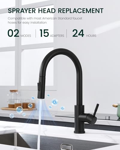 Metal Kitchen Faucet Head Replacement | Stainless Steel, 2-Mode Pull Down Kitchen Faucet Spray Head, with 15 Adapters, High Pressure Sink Sprayer Nozzle, Matte Black - color: Matte Black