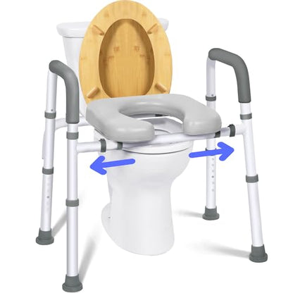 Raised Toilet Seat with Handles, Adjustable Width & Height Commode Chair for Toilet with Arms, 400 lbs Toilet Seat Risers for Seniors, Disabled and Pregnant, Fit Any Toliet