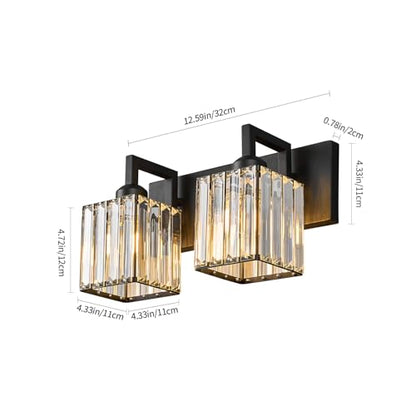 Modern Bathroom Vanity Light 2-Lights Black Crystal Bathroom Wall Light Vanity Light Fixtures - color: Black Crooked, size: 2-light
