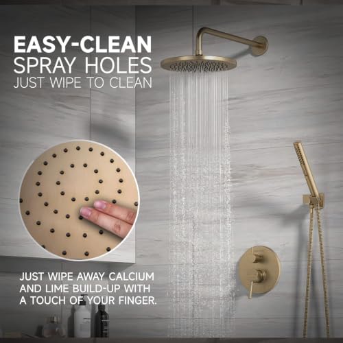Lava Odoro Modern 3-Setting Bathtub and Shower Faucet, Gold Rainfall Tub Shower Faucet Set Shower Head and Handle Set, Tub Shower Valve Trim Kit, 10 Inch, Champagne Gold, SF104-CB-T - color: Champagne Gold, style: With Tub Spout