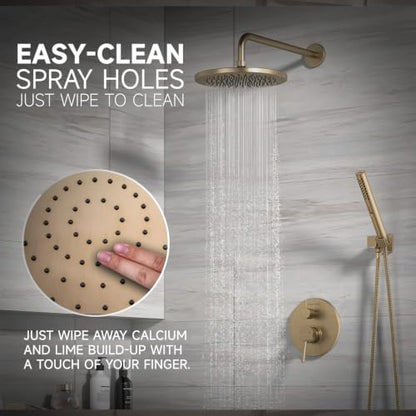 Lava Odoro Modern 3-Setting Bathtub and Shower Faucet, Gold Rainfall Tub Shower Faucet Set Shower Head and Handle Set, Tub Shower Valve Trim Kit, 10 Inch, Champagne Gold, SF104-CB-T - color: Champagne Gold, style: With Tub Spout