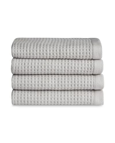 Cozy Earth Waffle Washcloths, Mini Textured Waffle Weave Pattern | 60% Cotton 40% Viscose from Bamboo Washcloths 13 x 13 Inches, Soft and Absorbent Terry, 4 Pack - color: Light Grey, size: Washcloth