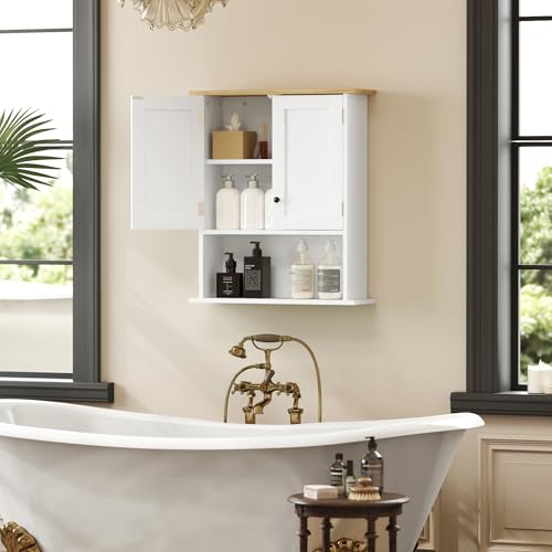 HOMCOM Bathroom Wall Cabinet Modern Over Toilet Medicine Cabinet White | Wall Mounted, 2 Doors, Adjustable Shelf