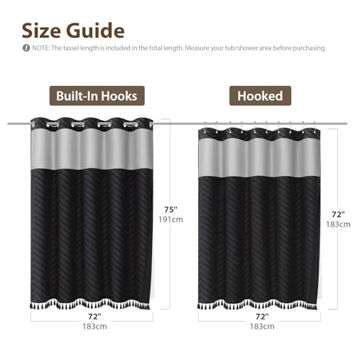 Black Hook Free Chevron Shower Curtain & Fabric Liner,72x75 | Less Time to install, 3 in 1 Fabric Shower Curtain and Liner Set with Magnets, Mesh Top Window, Shower Curtains for Bathroom - color: A Black, size: 72"W x 75"L (Pack of 1)