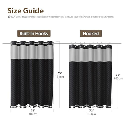 Black Hook Free Chevron Shower Curtain & Fabric Liner,72x75 | Less Time to install, 3 in 1 Fabric Shower Curtain and Liner Set with Magnets, Mesh Top Window, Shower Curtains for Bathroom - color: A Black, size: 72"W x 75"L (Pack of 1)