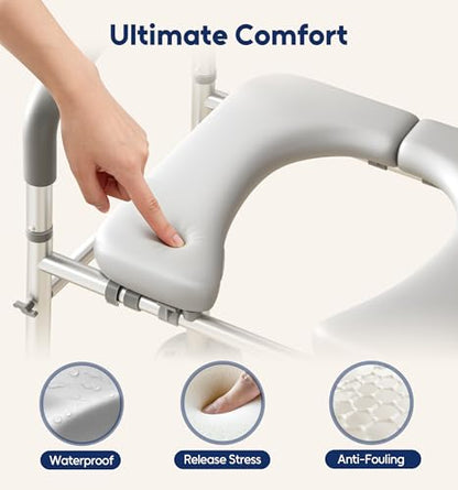 Raised Toilet Seat Risers for Seniors with Handles, Grey | Adjustable 7 Height & 6 Width, 400lbs Heavy-Duty Support, Built-in Paper Holder & Storage, For Elderly & Handicap