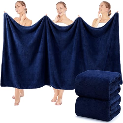 SmoothNovelty 2 Pcs Oversized Bath Towels 40 x 80 Inch, Extra Large Bath Sheets Microfiber Lightweight & Quick Dry, Jumbo Shower Towels for Adults Beach, Gym, Pool, Spa, Travel (Dark Blue) - color: Dark Blue