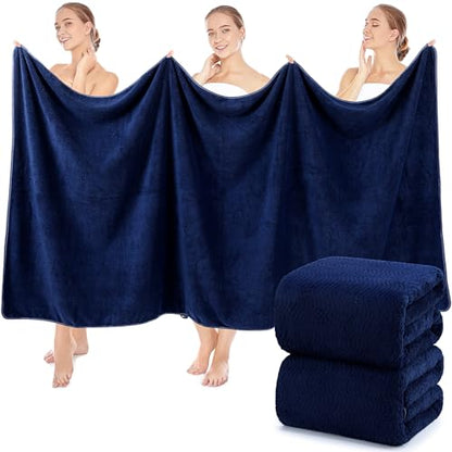 SmoothNovelty 2 Pcs Oversized Bath Towels 40 x 80 Inch, Extra Large Bath Sheets Microfiber Lightweight & Quick Dry, Jumbo Shower Towels for Adults Beach, Gym, Pool, Spa, Travel (Dark Blue) - color: Dark Blue