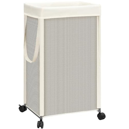 STORAGE MANIAC Laundry Hamper with Wheels, 90L (23.7 Gal) Large Tall Rolling Laundry Basket with Removable and Washable Liner Bag, Aesthetic Dirty Clothes Hamper for College, Dorm, Off-white